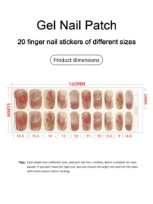 20 piezas de calcomanías de uñas transparentes de base, requieren curado con lámpara UV, calidad de salón duradera, calcomanías de uñas con temática de libro rojo del mismo estilo adecuadas para las puntas de los dedos - Rosa Pálido - Ver 3