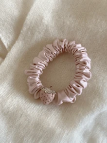1pc Satin Pleated Strawberry Mousse Hair Scrunchie, High Elasticity Hair Tie For Ponytail - Multicolor - View 6