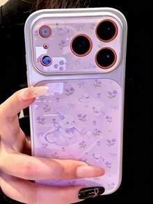 Cute Cartoon Pink Bow Rabbit Flower Phone Case Suitable For IPhone 17 Pro Max, 17 Pro, 17, 16 Pro Max, 16 Pro, 16, 15 Pro Max, 15 Pro Max, 15 Pro, 15, 14 Pro Max, 14 Pro, 14 And Other Models, Anti-Drop Protective Back Cover - Light Purple Floral Bunny - View 2