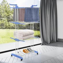 Klappbarer Wäscheständer, mobiler Wäschetrockner, Wäscheleine, 4 Etagen, 4 Räder, seitliche Flügel,75*64*170cm - Schwarz und Weiß - Übersicht 9