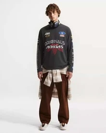 adidas originals MOTO 賽車風針織運動寬鬆長袖T卹 男款 黑色 - 黑色 - 查看 9