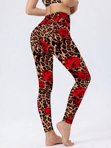 女士高腰塑形紧身裤，夏季运动裤，慢跑裤，骑行短裤，健身服，玫瑰豹纹印花，高弹力，柔软透气，吸湿排汗，适合健身房、瑜伽、普拉提、户外、休闲、运动、跑步、骑行、网球、羽毛球、足球、高尔夫等场合。 - 黃色 - 查看 2