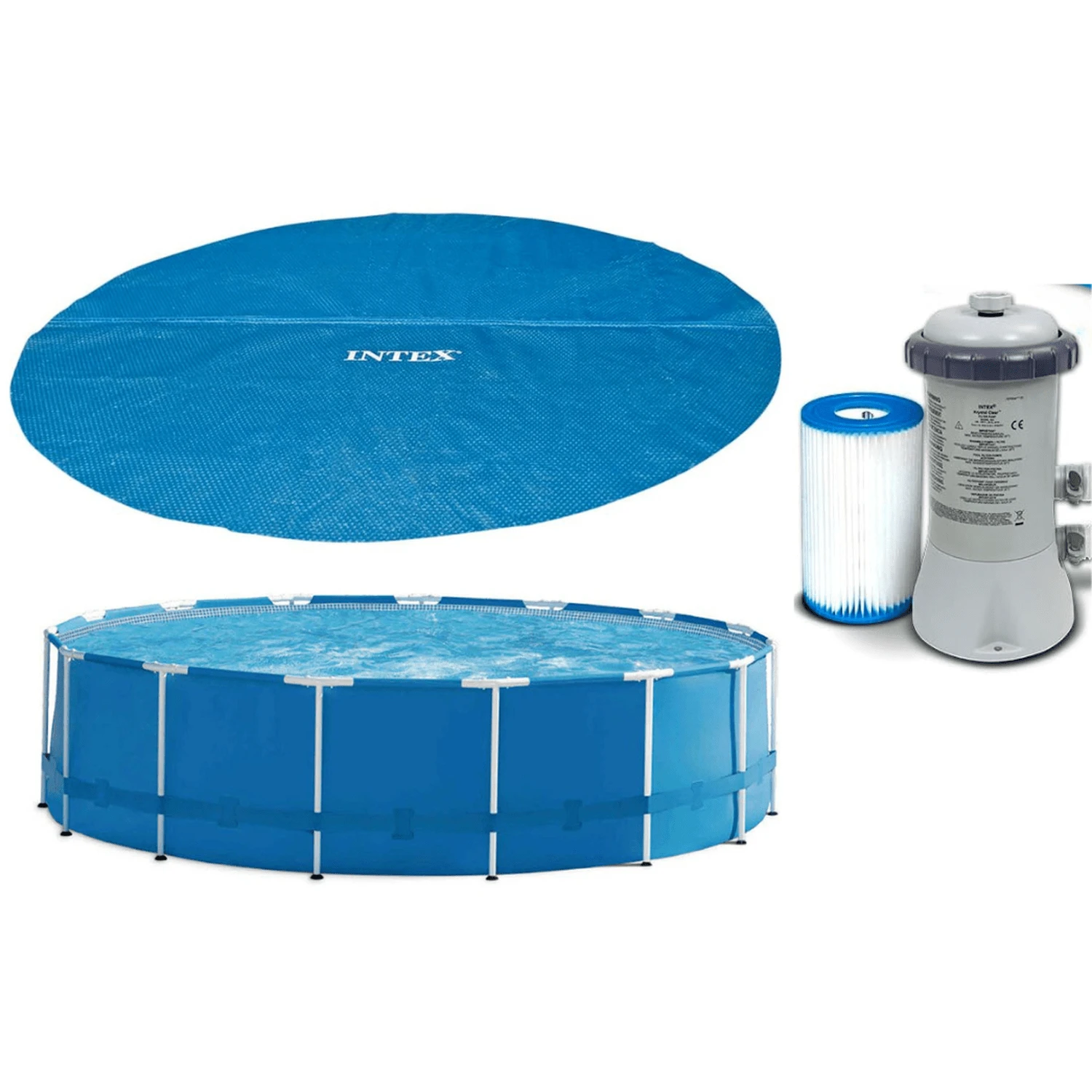 Intex 10FT Metal Frame Swimming Pool With Filter Pump And Solar Cover - Blue - View 1
