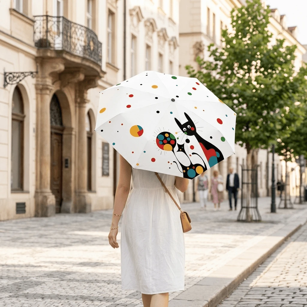 Ô dù hình mèo đen hoạt hình nghệ thuật, thiết kế độc đáo, ô dù quà tặng chất lượng cao dành cho bạn gái/bạn bè - trắng - Xem 1