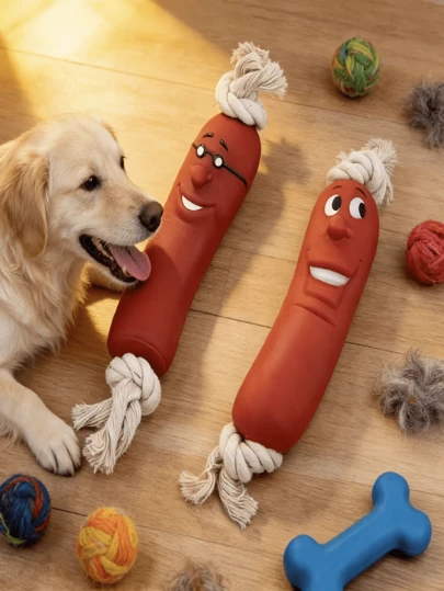 Dog Chew Sausage Toy - Durable, Interactive Training Chew Toy, Made Of Quality Material, Sausage Design, Helps Relieve Teething Discomfort