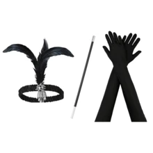 1920s Women's Party Makeup Ball Headpiece Earrings Feather Party Retro Elegant Sexy High-End Headpiece 2-3 Pieces Set, Suitable For Halloween Party - Black - View 3