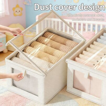 1 hộp đựng quần áo trẻ em chống bụi có nắp đậy, hộp vải gấp gọn dùng để sắp xếp quần áo trong phòng trẻ sơ sinh, phòng ngủ, đồ dùng cần thiết cho trẻ sơ sinh và trẻ nhỏ.