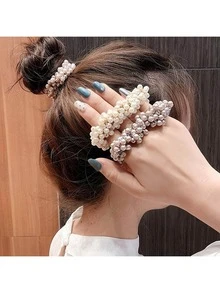3件套珍珠发圈手链二合一，高弹力发饰，甜美珍珠发圈，精致珍珠发圈，适合夏季、假日、旅行、节日、生日等场合 - 彩色 - 查看 6