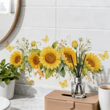 1/4pcsWatercolor Floral Wall Stickers, Decorated With Floral And Butterfly Patterns. Removable, Self-Adhesive, And Waterproof. Suitable For Bathrooms, Sinks, Bathtubs, Cabinets, And Home Decor. - Floral Wall Sticker - View 3
