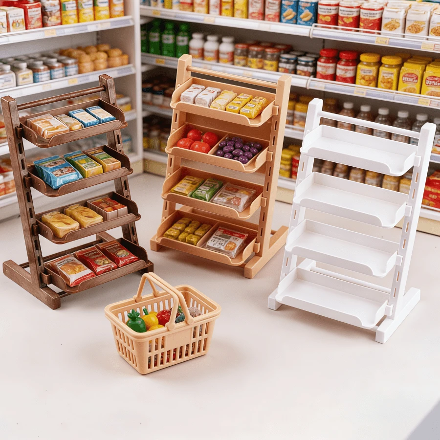 1件迷你超市貨架模型 娃娃屋家具 迷你超市展示架 桌面裝飾品 玩具收納架 娃娃屋場景裝飾 微縮場景擺件 生日禮物-節日禮物-禮物 - 彩色 - 查看 1