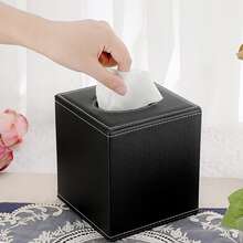 Hộp đựng giấy vệ sinh vuông bằng da PU màu đen cao cấp, thích hợp cho nhà hàng, nhà vệ sinh, phòng khách, bàn làm việc và khách sạn. - màu đen - Xem 2