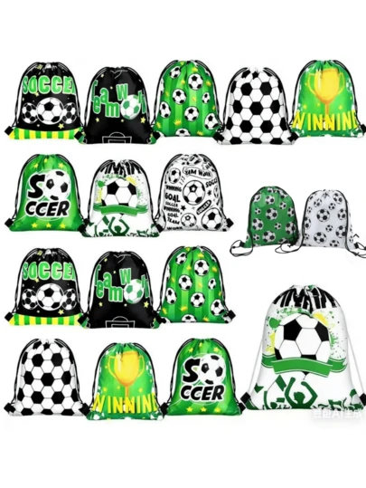 5个世界杯运动抽绳袋/背包，足球主题派对用品，收纳袋