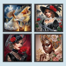 1 peça/4 peças Kit de Arte de Pintura de Diamante, Formato Especial, Kits de Pintura de Diamante 5D DIY Parcial, Kits de Arte de Gemas para Adultos Iniciantes, Decoração Doméstica, Bordado de Diamante em Mosaico, 30 x 30 cm, Melhor Presente para Decoração de Parede Doméstica - Visão 10