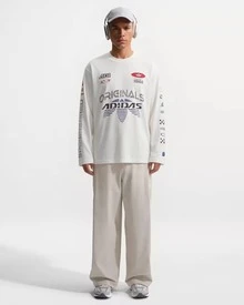 Áo thun dài tay dáng rộng thể thao dệt kim phong cách đua xe MOTO của adidas Originals, dành cho nam, màu trắng ngọc. - trắng - Xem 8