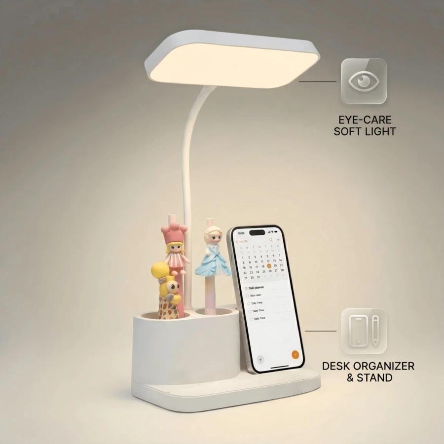 Portable LED Desk Lamp, With Three Color Temperature Settings, USB Powered, And Two Pen Holders, Perfect For Reading, Students, And Home Office Use. - 兩筆筒 - 查看 1