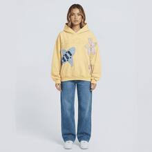 Women Y2K Pullover Hoodie Oversized Yellow Sweatshirt 3D Floral Shark Applique Letter Embroidery Patchwork Casual  Streetwear Fall Outerwear - 黃色 - 查看 10