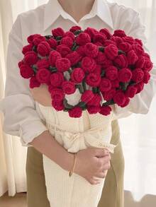 1pc Rose Bouquet Blanket, Nap Blanket, Valentine's Day Gift For Girlfriend, 99 Fresh Roses, Soft Knitted Fabric With Lining, Rose Bouquet Design - Multicolor - View 4