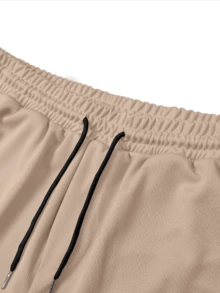 Bộ áo polo tay ngắn và quần short dây rút in logo hiệp sĩ dành cho nam, kiểu dáng rộng rãi thoải mái, phù hợp cho mùa hè, nhẹ nhàng và dễ chịu, thích hợp cho bãi biển và hoạt động ngoài trời. - Màu be - Xem 7