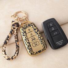 Husă pentru breloc auto cu imprimeu leopard, breloc auto cu frânghie împletită din PU cu model leopard, suport pentru breloc, protecție completă pentru breloc, husă de protecție completă pentru cheie moale, potrivită pentru RAV4, Camry, Corolla, Avalon, C-HR, Prius, GT86, Highlander, cadou pentru iubitorii de imprimeu leopard - A - Vizualizare 9
