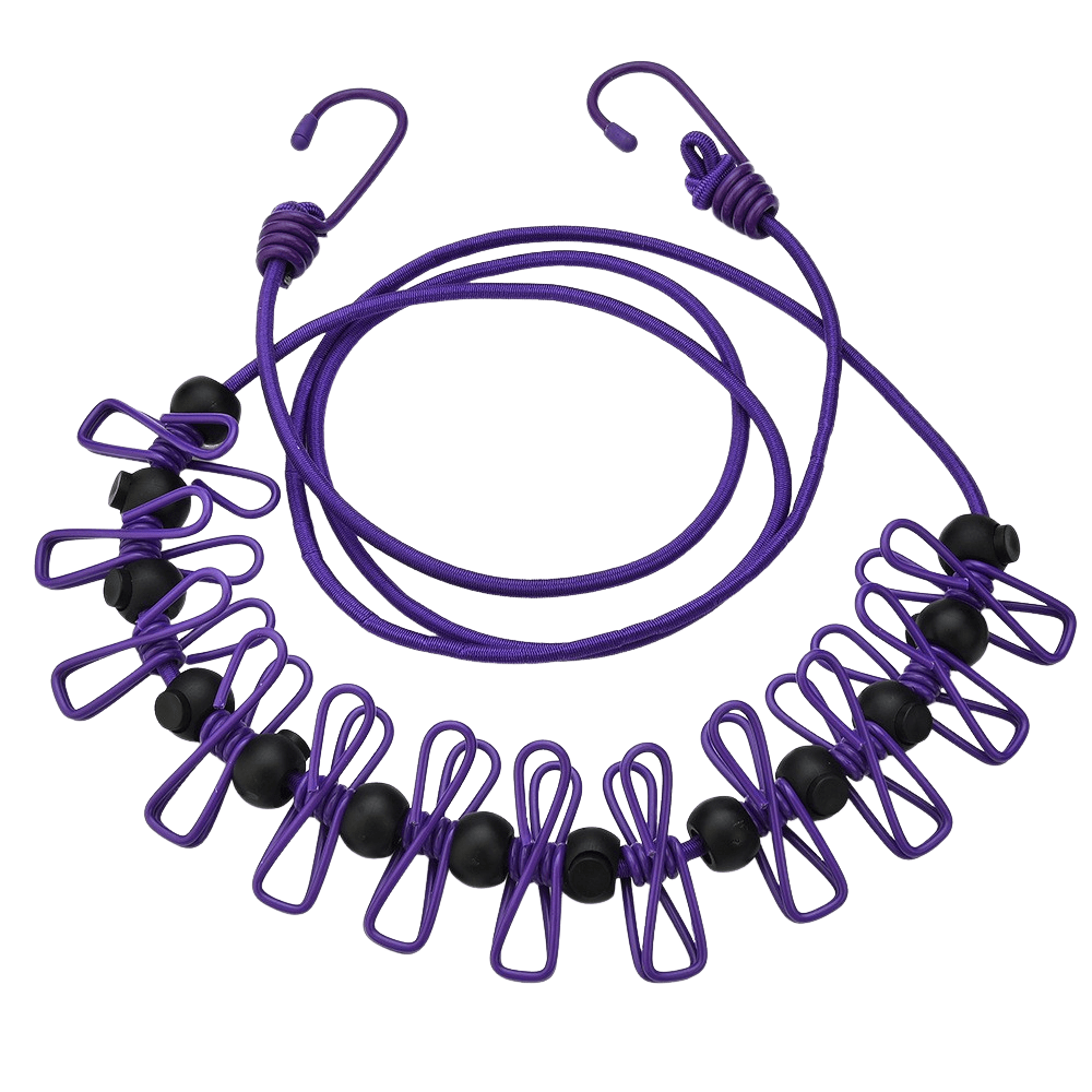 1pc Portable Retractable Travel Clothesline With 12 Wind-Proof Clips And 13 Fixed Hooks, Elastic Drying Rope Suitable For Outdoor Camping, Hiking, Hotel Balcony - Multicolor - View 8