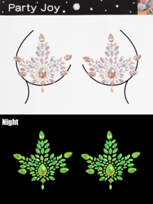 女士水晶亚克力乳贴，夜光文胸，女士内衣配饰，隐形文胸，适合音乐节、夜店、嘉年华、演唱会等场合 - 彩色 - 查看 3
