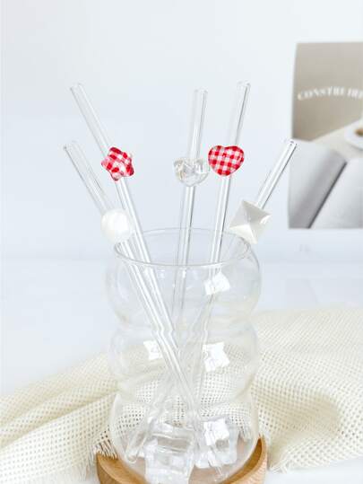 Colorful Heart-Shaped Glass Straws, Transparent Smoothie, Bubble Tea, Juice, Milk, Cocktail, Cold Drink Reusable Bent Glass Straws, Suitable For Milkshakes, Milk, Tea, Juice, Cocktails, Cold Drinks, Gifts For Girlfriends, Dessert Shops, Soft Drinks, Snack Bars, Offices, Bars, Restaurants