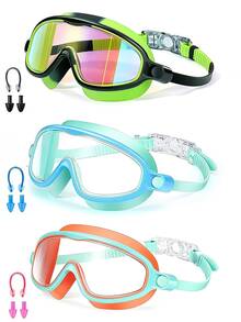 1/3副儿童泳镜，防雾宽视野防漏泳镜（适合3-15岁儿童），含耳塞和鼻夹 - 彩色 - 查看 2