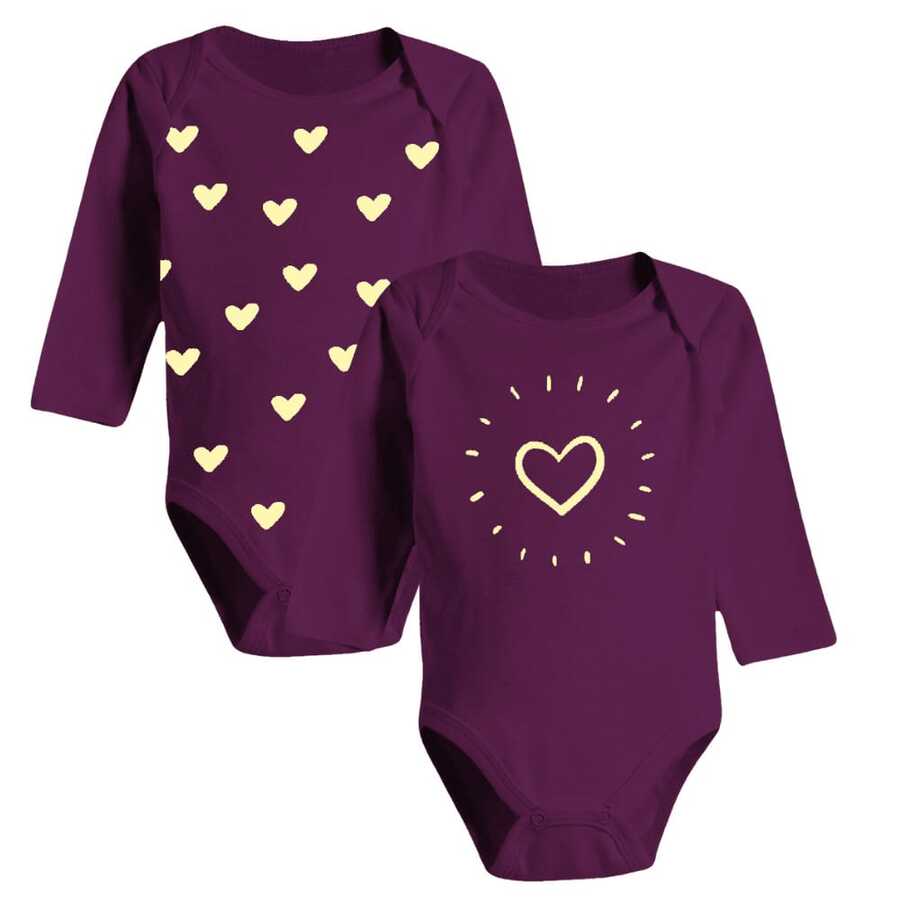 Autumn And Winter Long Bodysuit With Prints For Baby Girls - Burgundy - View 1