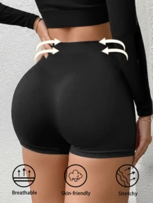 Women's Black Seamless Tummy Control Shaping Briefs, Breathable Sports Casual Comfortable Panties, Ladies Underwear - Black - View 1