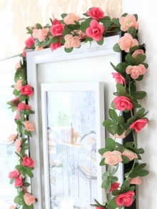 Nejlue Artificial Flowers/Plants1111 Home & Living 1/2/5pcs Pink Artificial Rose Vine With 45 Small Flowers, Artificial Rose Wreath For Spring Decor, Hanging Rose Garland For Home, Room, Wall, Wedding Arch, Bedroom, Tabletop, Birthday Party, Garden, Indoor Outdoor, Dining Table - Pink - View 3