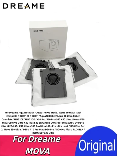  Original Antibacterial Dust Bags, Vacuum Cleaner Robot Accessories And Spare Parts For Dreame Aqua10 Track / Aqua 10 Pro Track / Aqua 10 Ultra Track X50 Ultra//Mova V50 Ultra/L50 Pro Ultra X40 Plus S40 Enhanced L40s(Pro) Ultra X40 / L40/L40 Ultra /L20/L30/ X30 Ultra /S30 Pro Ultra L10s Pro Ultra Heat / D10 Plus Gen 2, Mova E30 Ultra / P50 / P10 Pro Ultra D20 Pro / D20 Pro Plus / RLD43SA / RLD43SD/D20 Ultra Sweeping Robot Dust Bags, Accessories And Spare Parts