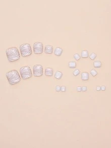 24片貝殼圖案亮粉美甲貼紙，適用於手指與腳趾，方便日常佩戴的女性美甲用品 - 白色 - 查看 3