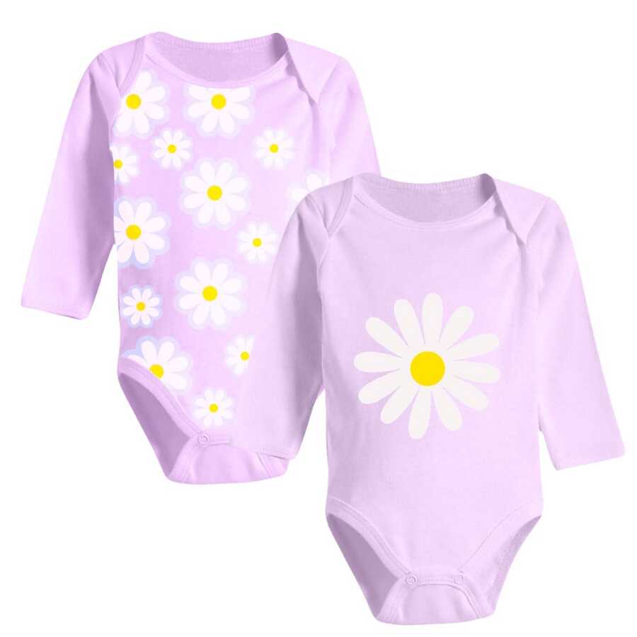 Autumn And Winter Long Bodysuit With Prints For Baby Girls - Purple - View 1