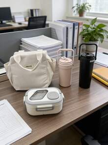 3-Piece Set: Stainless Steel Insulated Travel Mug With Handle, Corduroy Lunch Bag, And Sealed Lunch Box. Suitable For Commuting, School, Daily Use. High-Quality Reusable Drinkware & Kitchenware Set, Great Gift For Coworkers, Friends - MultiWarna - View 3