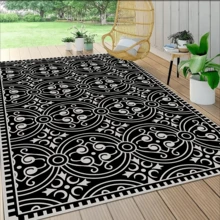 1 pieza Alfombra de lujo vintage estilo bohemio con estampado, alfombra de área rectangular con patrón floral y rayado desgastado al estilo europeo y americano, alfombra para exteriores, adecuada para entrada, balcón, pasillo, exterior, patio, sala de estar, alfombra suave lavable a máquina para todo el año, decoración del hogar - Multicolor - Ver 8