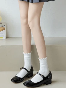 1/5/10双装女士黑白混色荷叶边休闲中筒袜，防臭吸湿透气，适合学生和成人日常穿着，秋冬季送礼佳品 - 彩色 - 查看 5