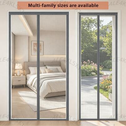 Puerta de malla magnética gris, apertura y cierre automático magnético, fácil instalación sin taladrar, adecuado para el hogar y la oficina, cortina de mosquitera de ajuste múltiple, desmontaje y almacenamiento convenientes, cortina de puerta decorativa de verano, protección contra insectos y polvo