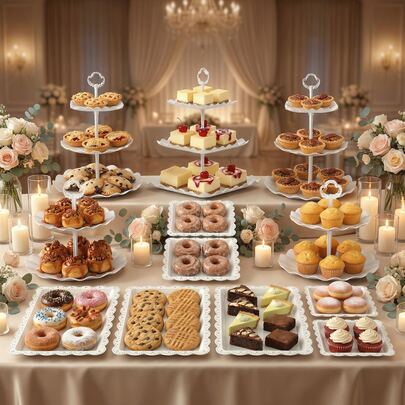 JEPISADI Cupcake Stand, 12Pcs Dessert Table Display Set, 3-Tier Cup Cake Tower Stands & 2-Tiered Cake Holder, Treat Food Platters Serving Trays For Cookie, Candy, Tea Party, Baby Shower, Birthday, Plastic