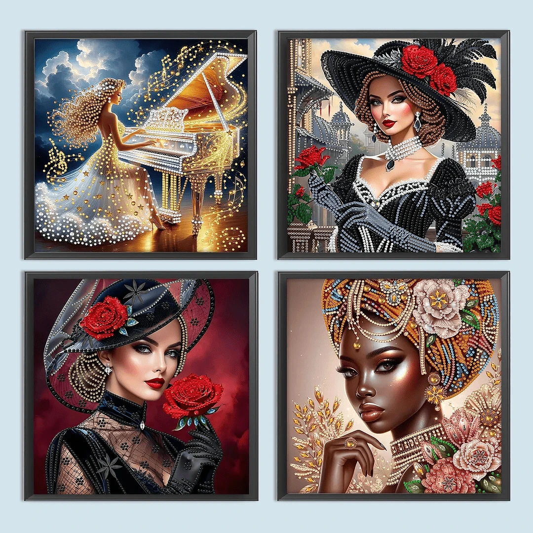1 peça/4 peças Kit de Arte de Pintura de Diamante, Formato Especial, Kits de Pintura de Diamante 5D DIY Parcial, Kits de Arte de Gemas para Adultos Iniciantes, Decoração Doméstica, Bordado de Diamante em Mosaico, 30 x 30 cm, Melhor Presente para Decoração de Parede Doméstica - Visão 1