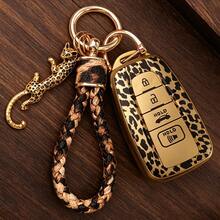 Husă pentru breloc auto cu imprimeu leopard, breloc auto cu frânghie împletită din PU cu model leopard, suport pentru breloc, protecție completă pentru breloc, husă de protecție completă pentru cheie moale, potrivită pentru RAV4, Camry, Corolla, Avalon, C-HR, Prius, GT86, Highlander, cadou pentru iubitorii de imprimeu leopard - A - Vizualizare 3