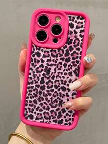 1pc Magenta Leopard Print Minimalist Personalized TPU Shockproof Full Coverage Phone Case Compatible With Apple 17, 16, 15, 14, 13, 12, 11 Pro Max, Air - Hot Pink - View 2