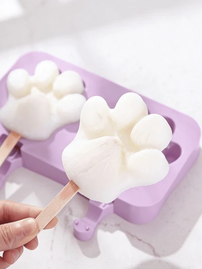 1pc Silicone Cat Paw Ice Cream Mold, 2-Cavity Ice Pop Mold With Lid, DIY Ice Cream Maker, Air Fryer Accessories, Kitchen Supplies, Cooking Accessories, With Cover And 50 Wooden Sticks, Ice Cubes, Cooking Supplies, Kitchen Accessories, Cooking, Kitchen