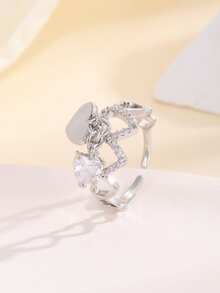 1 chiếc nhẫn hình trái tim rỗng kiểu Bohemian - Bạc - Xem 3