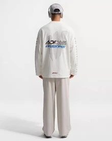 Áo thun dài tay dáng rộng thể thao dệt kim phong cách đua xe MOTO của adidas Originals, dành cho nam, màu trắng ngọc. - trắng - Xem 9