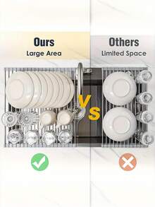 1个16.92*11.81英寸不锈钢折叠式碗碟晾干架，多功能厨房水槽收纳架，可放置碗碟、蔬菜和水果，有效利用水槽空间！ - 1件 - 查看 6