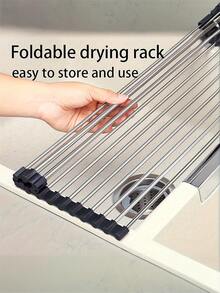 1个16.92*11.81英寸不锈钢折叠式碗碟晾干架，多功能厨房水槽收纳架，可放置碗碟、蔬菜和水果，有效利用水槽空间！ - 1件 - 查看 7