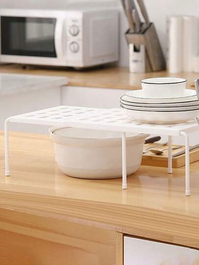 Expandable Cabinet Shelf, Kitchen Storage Rack, Multi-Function Storage Shelf, Suitable For Kitchen, Bathroom, Cosmetics, Desk Storage, Grid Design, Drainage Enabled