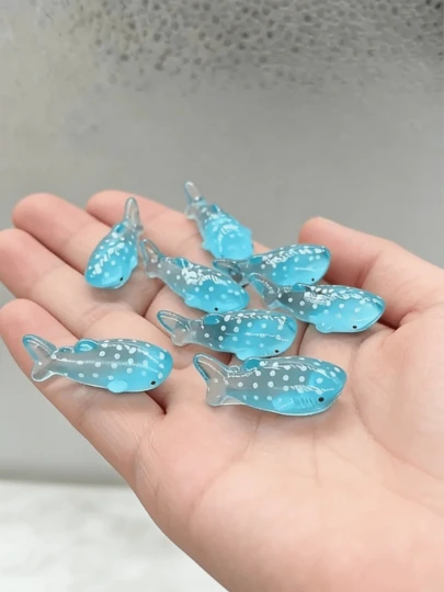 10/20/30个迷你树脂鲨鱼雕塑，斑点艺术鲨鱼摆件，适用于水族箱和微缩景观装饰、家居装饰，蓝色波点设计，复活节礼物