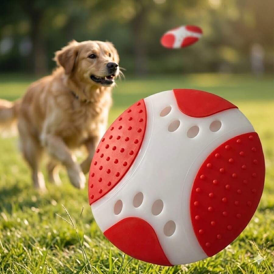 狗用飛盤玩具,耐用高品質塑料接球玩具,適合中大型犬,互動式空氣動力學訓練盤,易抓握紋理設計 - 紅白色 - 查看 1