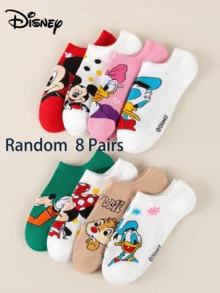 Disney 1/5/8 pares de calcetines invisibles de mujer con diseño de jacquard de dibujos animados aleatorios, transpirables, para uso casual diario, regalo para fiestas y días festivos - Multicolor - Ver 15